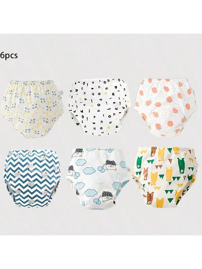6Pcs Baby Training Pants, Cloth Diapers for Potty Training, Skin-Friendly and Comfortable Training Pants - Machine Washable and Reusable, Potty Training Underwear for Boys and Girls, Perfect Gift for Your Baby.