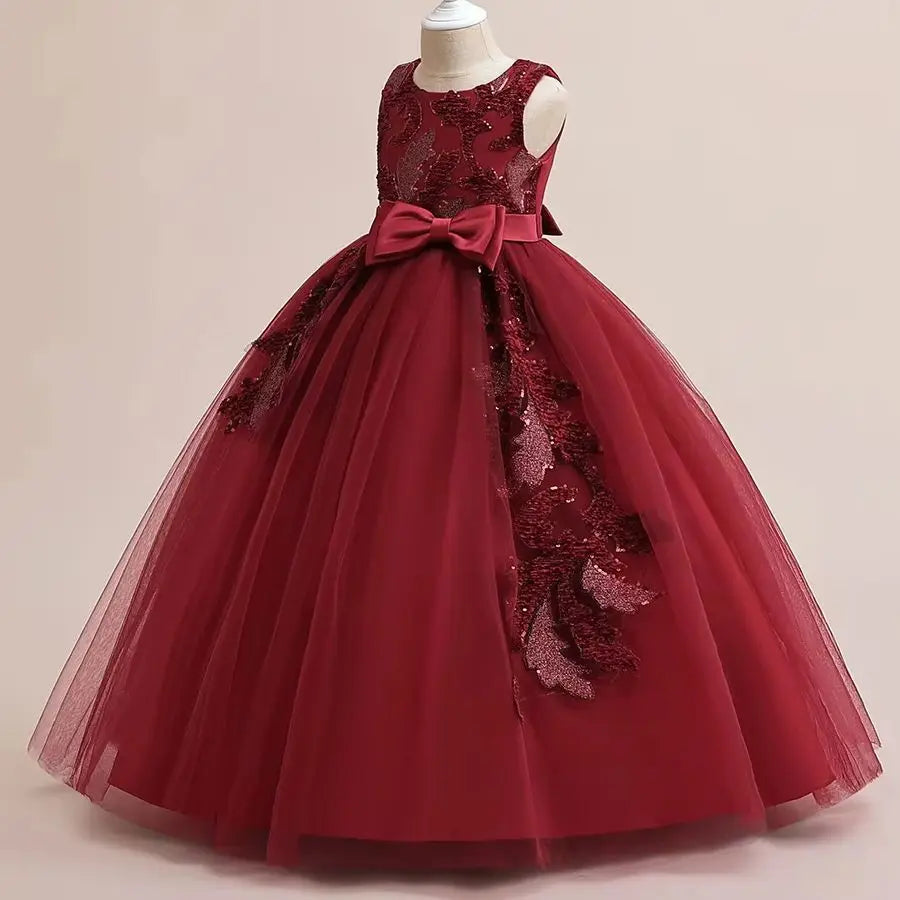 Formal Party Dress For Teenage Girls Tulle Sequins Embroidery Princess Dress For Kids Wedding Birthday Pageant Prom Maxi Gown