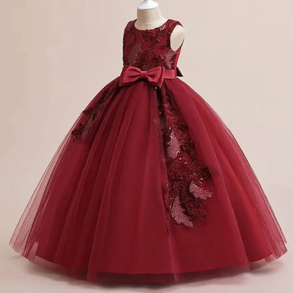 Formal Party Dress For Teenage Girls Tulle Sequins Embroidery Princess Dress For Kids Wedding Birthday Pageant Prom Maxi Gown
