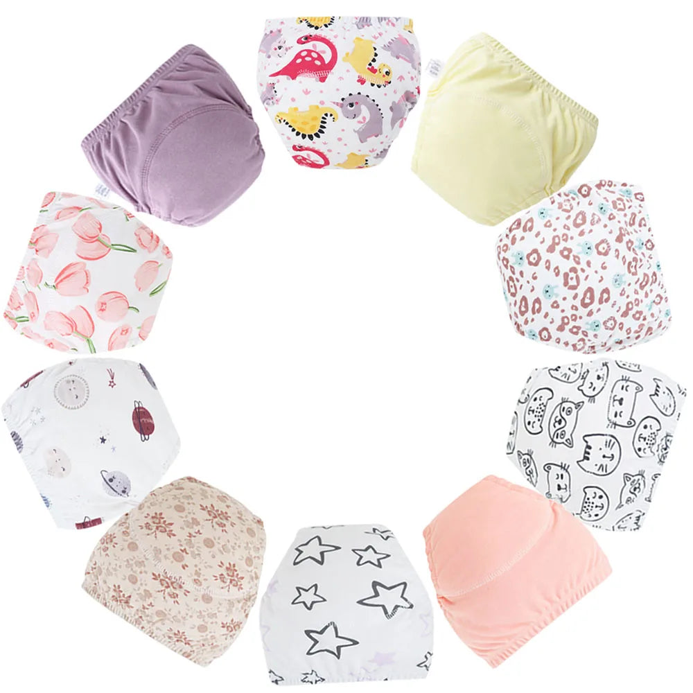 10 Pcs Reusable Baby Training Pants Washable Kids Cloth Diaper Nappies Changing Underwear Infant Toddler Potty Training Panties