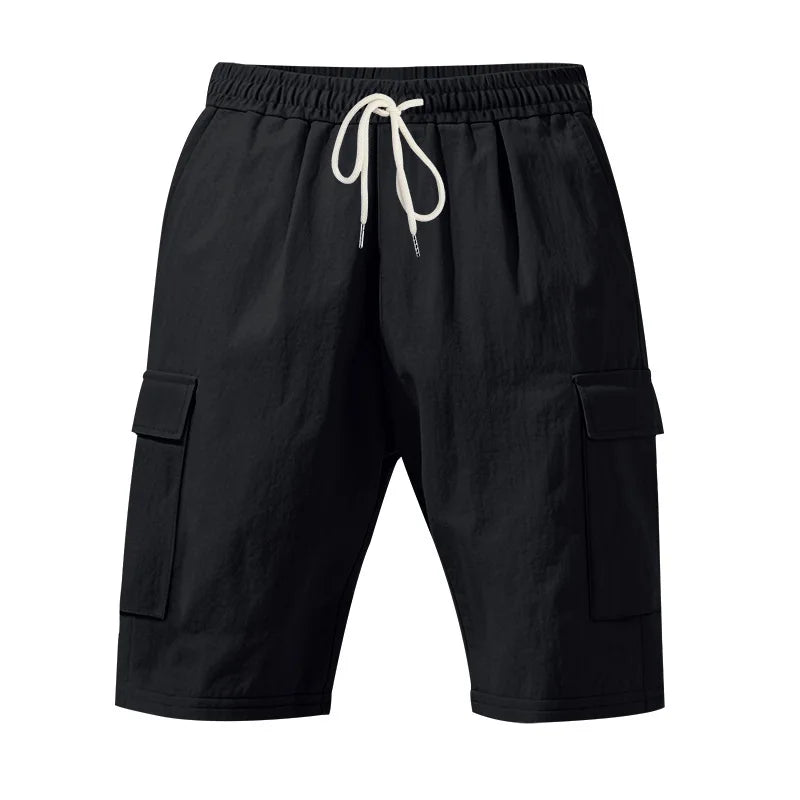Cross-border European and American men beach skin-friendly breathable linen loose cargo multi-pocket squat jogging casual shorts