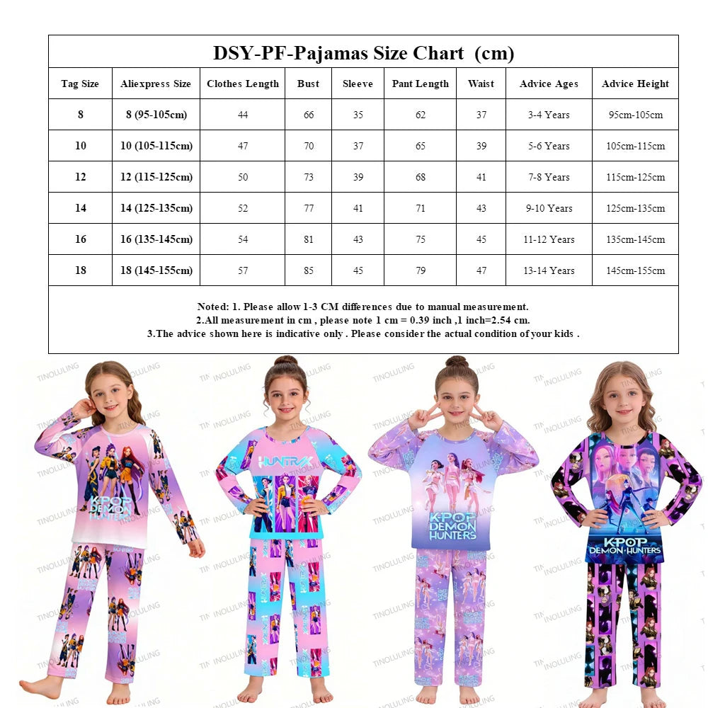 Girls Pajamas Sets Spirng Kpop Kids Long Sleeve Sleepwear Children's Pyjamas Boys Girls Cartoon 2pcs Homewear Clothes Loungewear