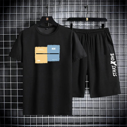 Trendy Suits for men  Men's Summer Shorts Set Gym Outfit Student Short Sleeve Tee 2 Piece Set Tracksuits Men Casual Men Clothing