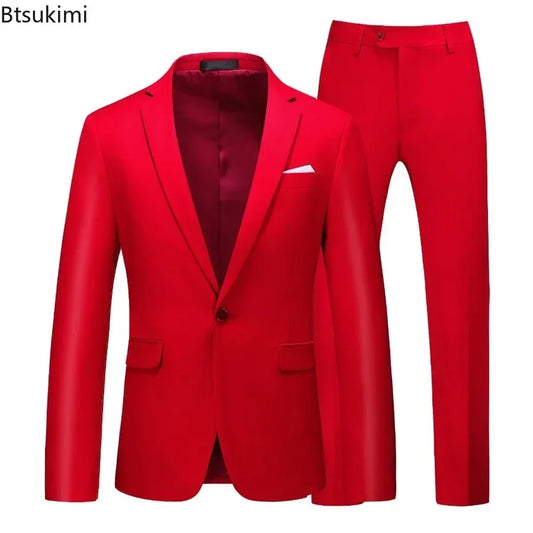 Men's Suits 2 PCS Sets Fashion Business Casual Formal Clothes Man Solid Slim Prom Party Blazer Coats+Trousers Sets Plus Size 6XL