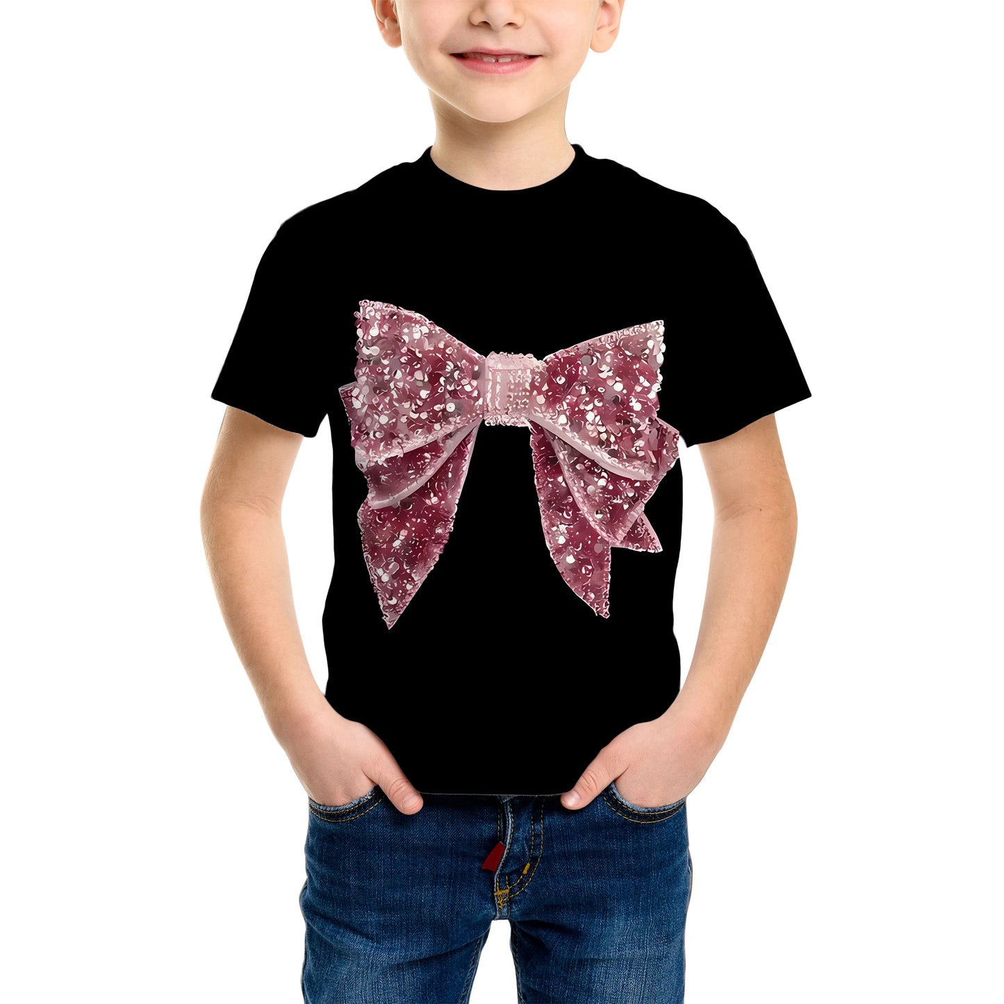 Boy's Fashion 3D Printed T-Shirt - Short Sleeve Crew Neck Casual Streetwear Bike Design for Young People