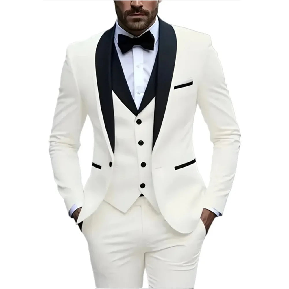 Men's 3pcs Suit Set, Jacket + Vest + Pants, Fashionable High-Quality, Suitable for Weddings, Parties and Formal Occasions