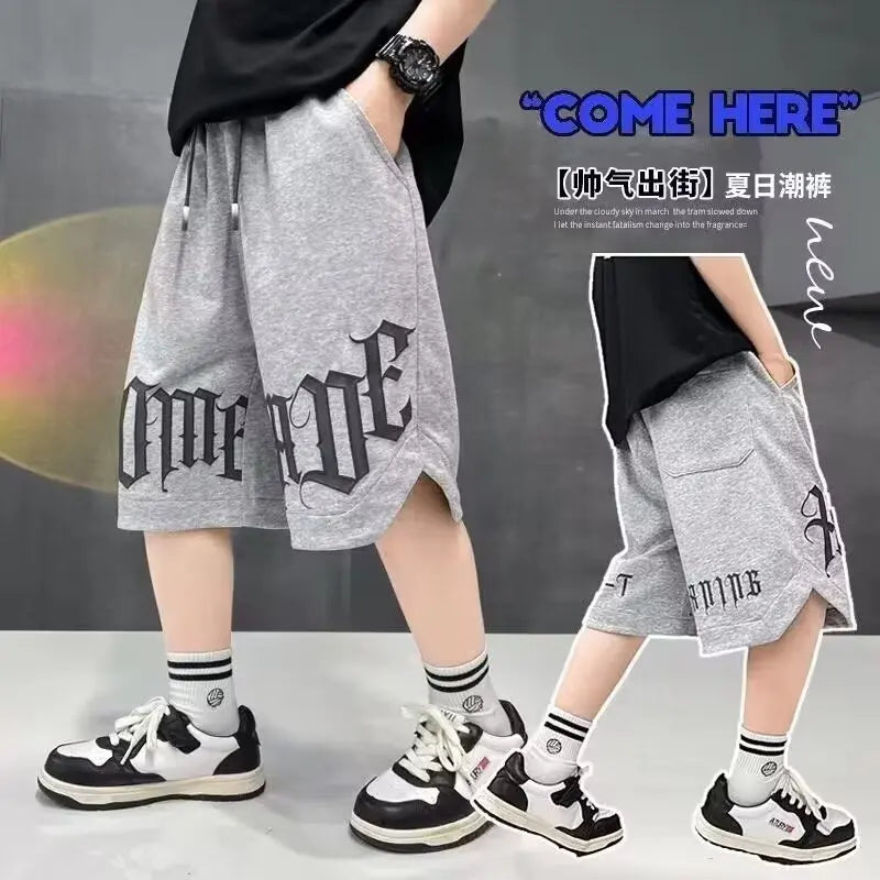 Loose Style Children Summer Shorts for Boy New Letter Print Short Pants Outdoor Casual Sports Shorts Korean Children's Clothing