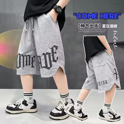 Loose Style Children Summer Shorts for Boy New Letter Print Short Pants Outdoor Casual Sports Shorts Korean Children's Clothing