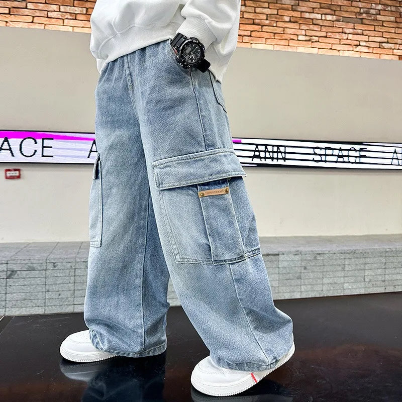 2026 Boys Jeans Elastic Casual Pants for School Outdoor Play and Daily Autumn Wear Comfortable Durable Trendy ripped jeans