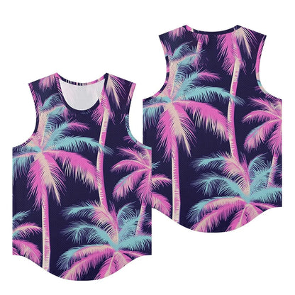 Men Vests Trendy Tropical Monstera Printed Breathable Beach Artistic Essential Tank Top Activewear Sports Oversized Clothing