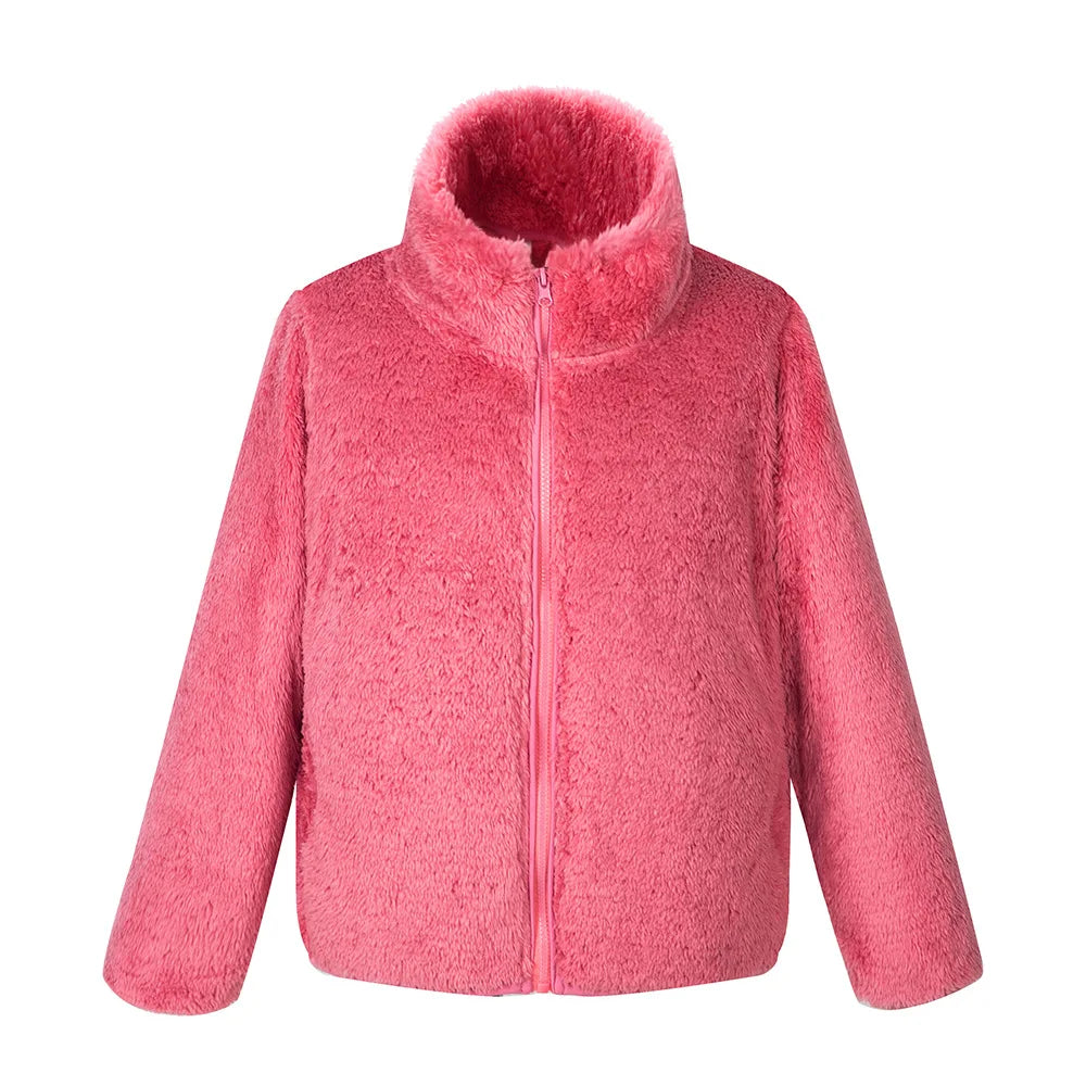 Winter Warmth Girls and Boys Plain Full Polar Fleece Turtleneck Zip Jackets Child Coat School Kids Outfit Tops 5-14 Years