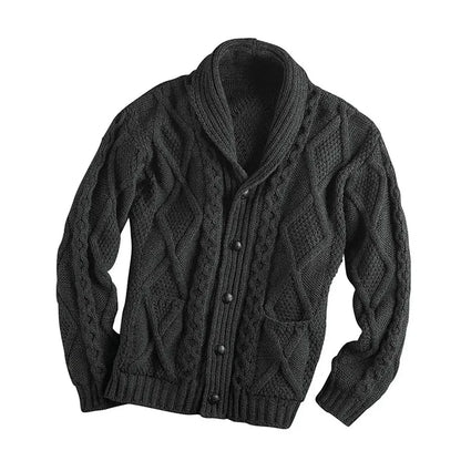 Fall/winter Sweater Men 2023 Fashion Solid Color Long Sleeve Lapel Coat Knitted Cardigan for Men