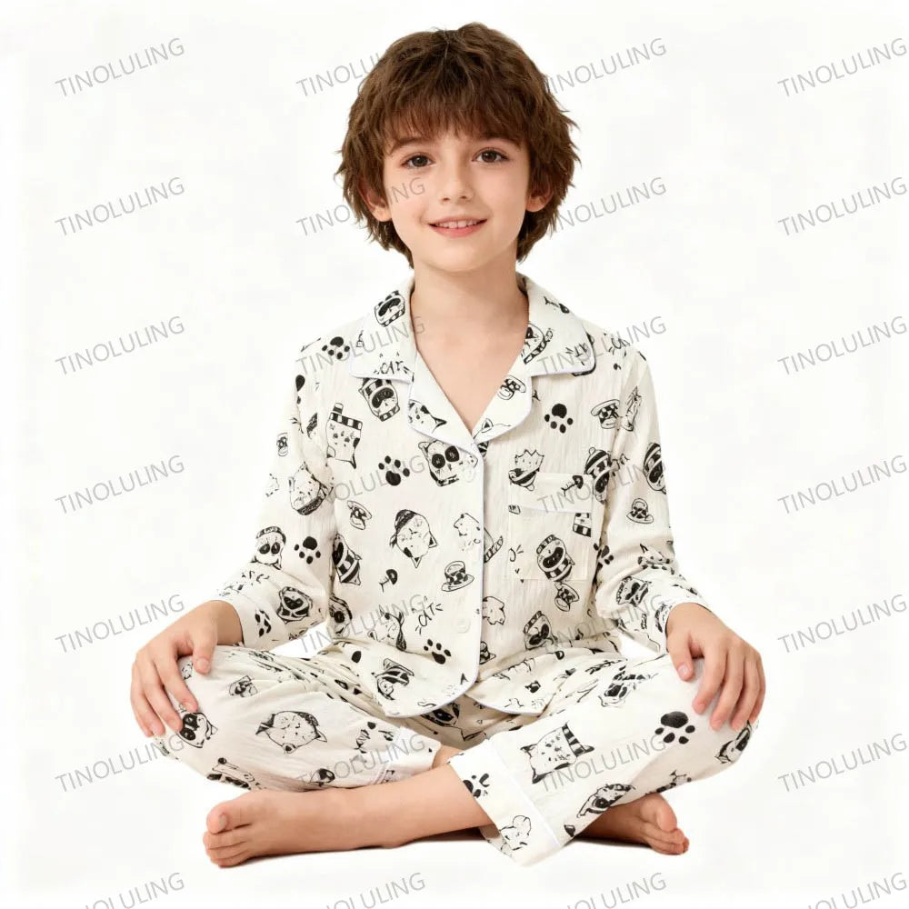 Soft Cotton Pajamas for Girls Cartoon Animal Print Pyjama Sets Children's Pijamas Sleepwear Suit Kid Long Sleeve Loungewear