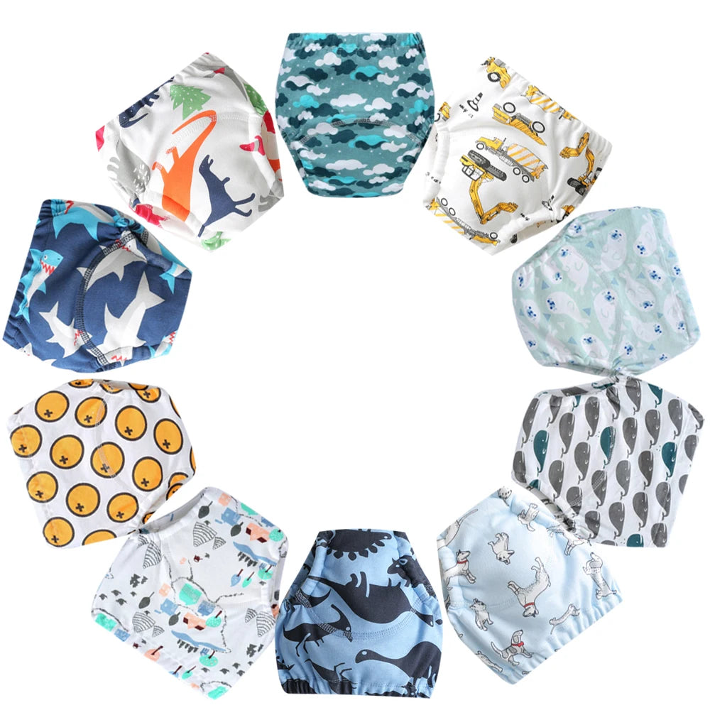 10 Pcs Reusable Baby Training Pants Washable Kids Cloth Diaper Nappies Changing Underwear Infant Toddler Potty Training Panties