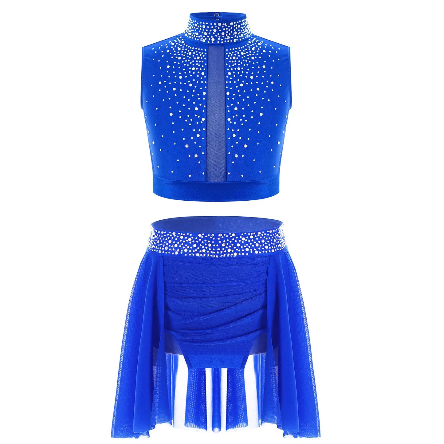 Teen Girls Modern Lyrical Dance Performance Outfit Sleeveless Crop Top with Leotard Skirt for Skating Jazz Ballet Gymnastics