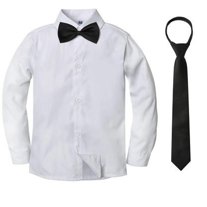 Boys Dress Shirt Kids School Uniform Long Sleeve with Bowtie Formal Gentleman Gift Perform Ceremony Clothes White 6 to 14 years