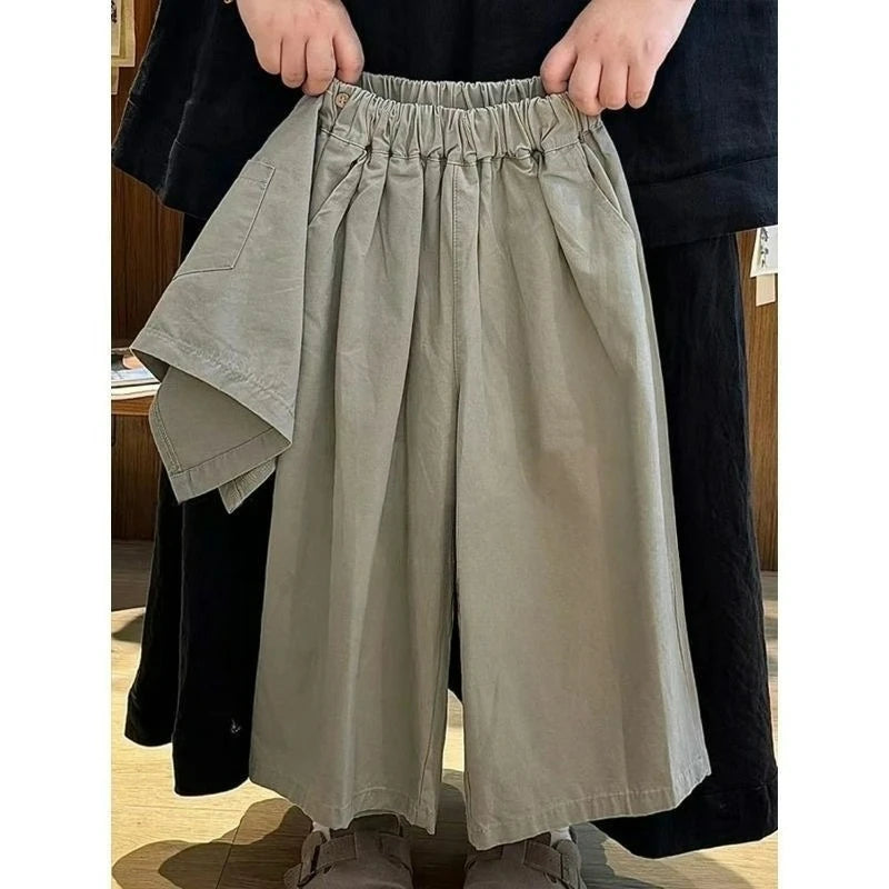 Girls' Spring Pants 2025 New Autumn Stylish Apron Loose Wide Leg Pants Straight Leg Pants Two-piece Set