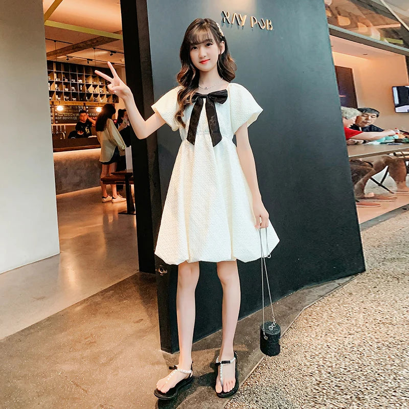 Girls White Dress Teenager Evening Dress Flowers Children Bridesmaid Holiday Communion Dress 2025 Summer New