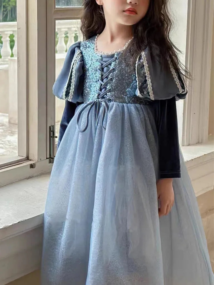 Girls Dress 2023 Spring  Autumn New Western Style Children Trendy Birthday  Little Girl Princess Dress
