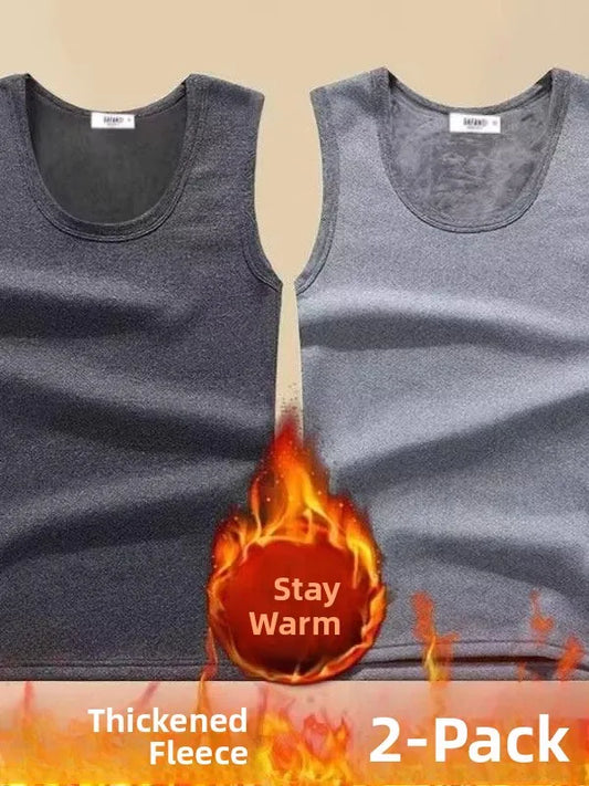 Thickened Fleece Warmth Men's Vest Sleeveless Underwear Base Shirt Youth round Neck  Color Winter Affordable Innerwear