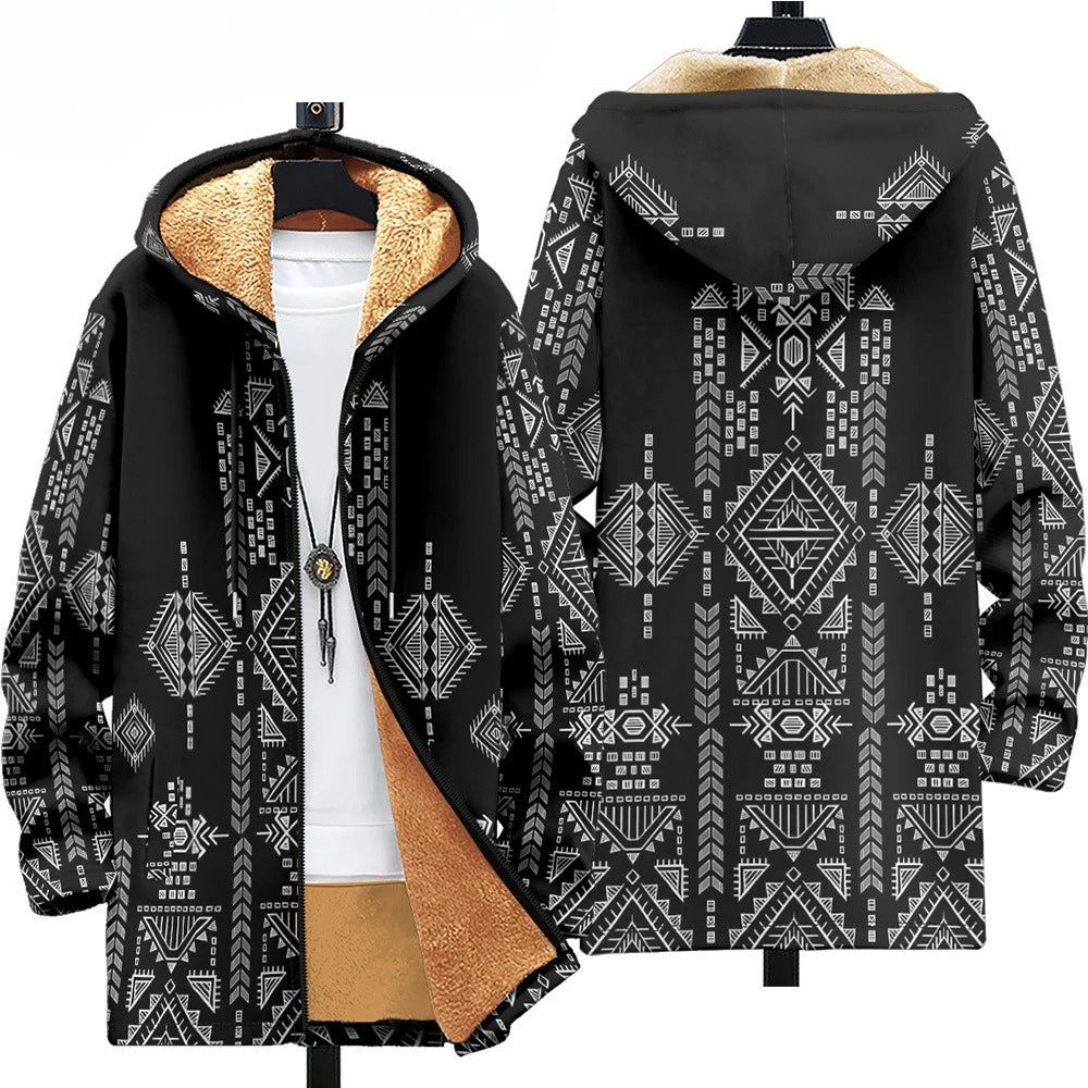 Men Cardigans Coats Retro Aztecs Printed Plush Thick Winter Abstract Art Graphics Jackets Casual Streetwear Unisex Clothing
