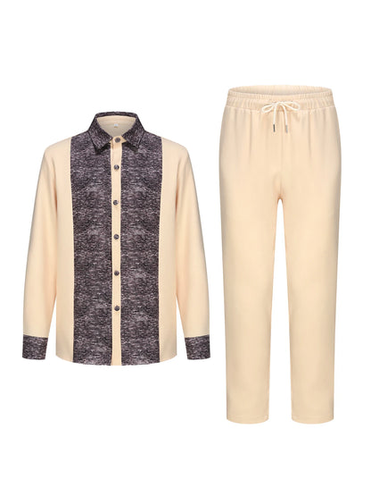 African traditional dress men's suit Long sleeve ethnic style printed patchwork shirt casual pants 2 piece holiday casual suit