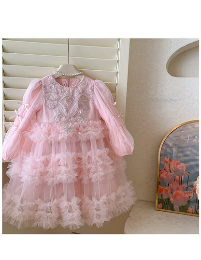 Baby Girls Clothing 2025 Autumn and Winter New Item Beautiful Dress Solid Color Pretty for Little Girls