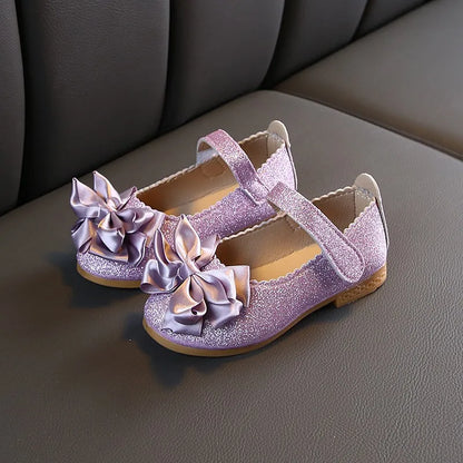 Girls Shoes Fashion Sequin Kids Princess Shoe Bow Shallow Single Shoe Soft Sole Children Flats Toddler Party Wedding Shoes Туфли