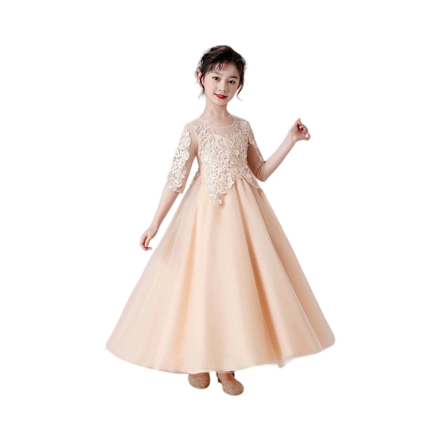 5-14 Years Girl Dress Fashion Children Girl Evening Gown Half Sleeve Lace Kids Dresses for Girls Summer Girls Party Dresses