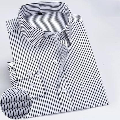 Business Dress Shirt Men's Long-sleeve Autumn Spring Fashion Solid Casual Formal White Work Office Simple Basic Man Clothe S-7XL