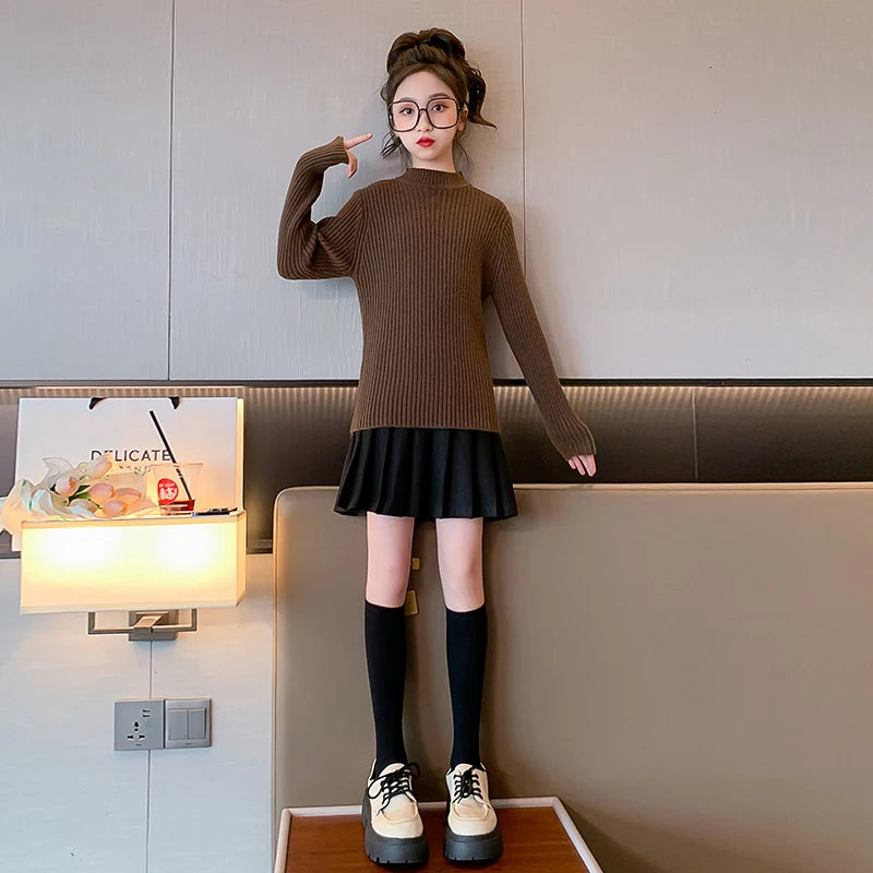 Fashion Spring teen Girls Sweaters Knit Pullover kid Tops Turtlrneck 3-14 Years Children Clothing winter Warm Sweater pull fille