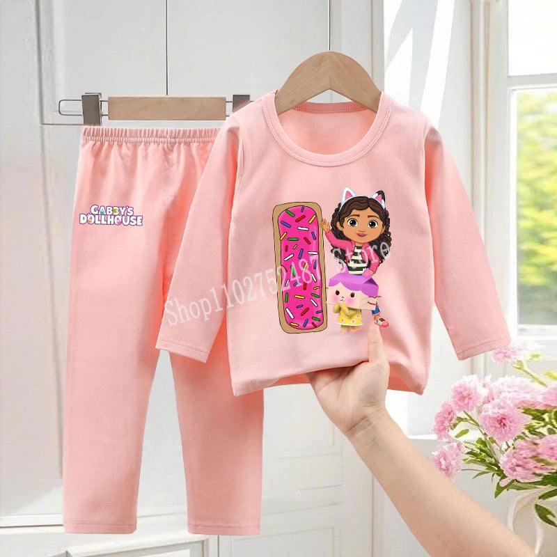 Gabby Dollhouses Pajamas Pants Set Girls Cute Letter A-Z Nightwear Trousers Kids Winter Home Clothes Children Long Sleeves Gift