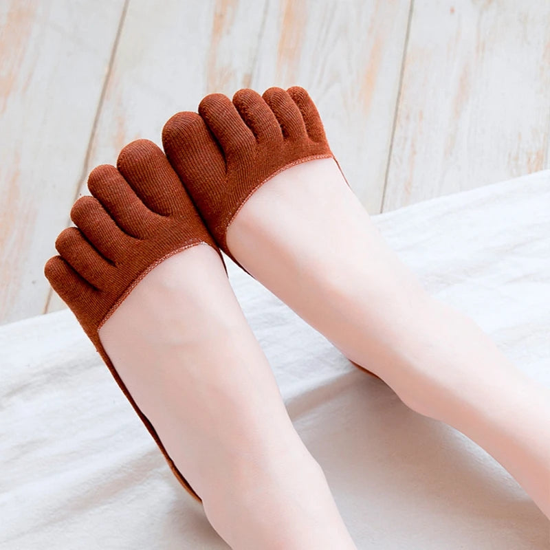 1 Pair Five Finger Solid Color Toe Socks For Girls Gift Summer Thin Toe Socks Shallow Mouth Anti-Skid Invisiable Low Cut Sock