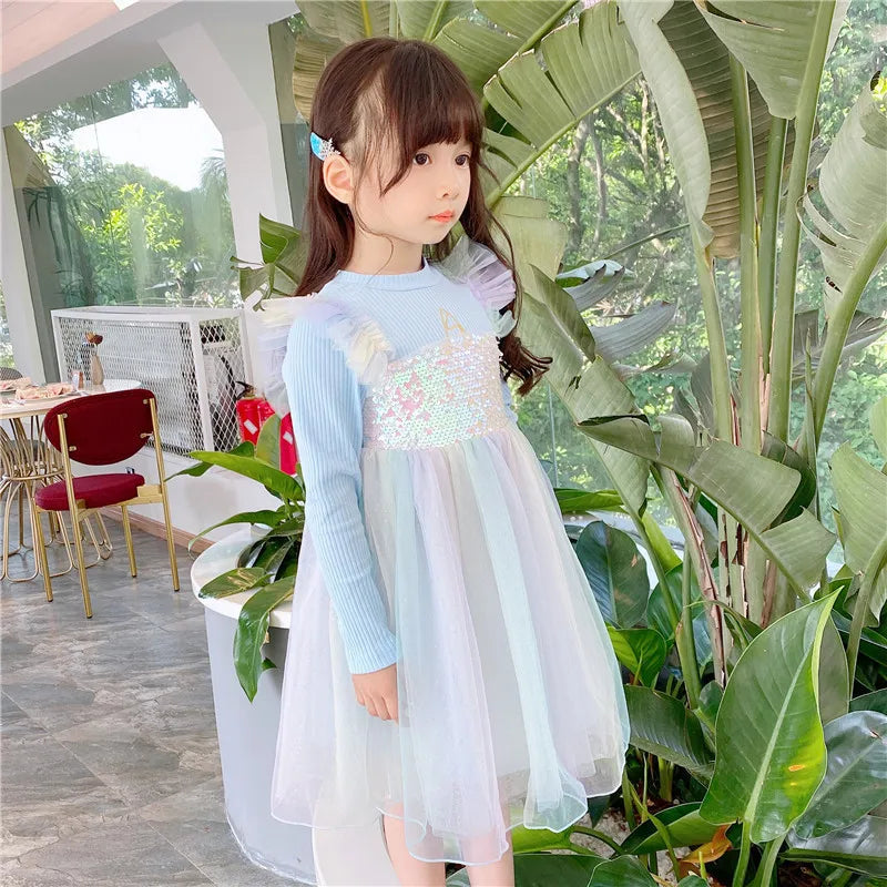 Girls Casual Dresses New Mesh Dresses for Girls Autumn Winter Wedding & Casual Kids Clothes for 2-7 Years