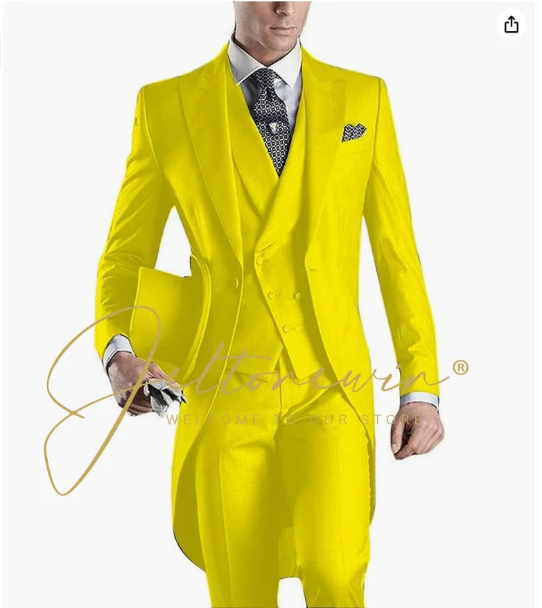 Custom Made Tailcoat Men Suit Classic White Groom Tuxedos Blazer Men Wedding Dinner Party Suits Bridegroom (Jacket+ Pant+Vest)