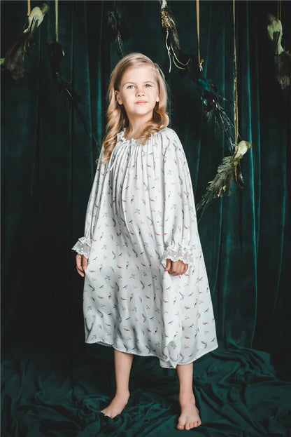 Girls Pajamas Set 2025 Spring And Summer New Blue Lace Lace Children's Home Clothing Cotton Printed Pajamas Children's Clothing