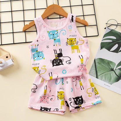 Girls Pajamas Sets 0 to 1 2 3 4 5 6 7 8 9 Years Cute Cat Print 100% Cotton Cartoon Boys Pyjamas Dino Kids Children Home Clothing