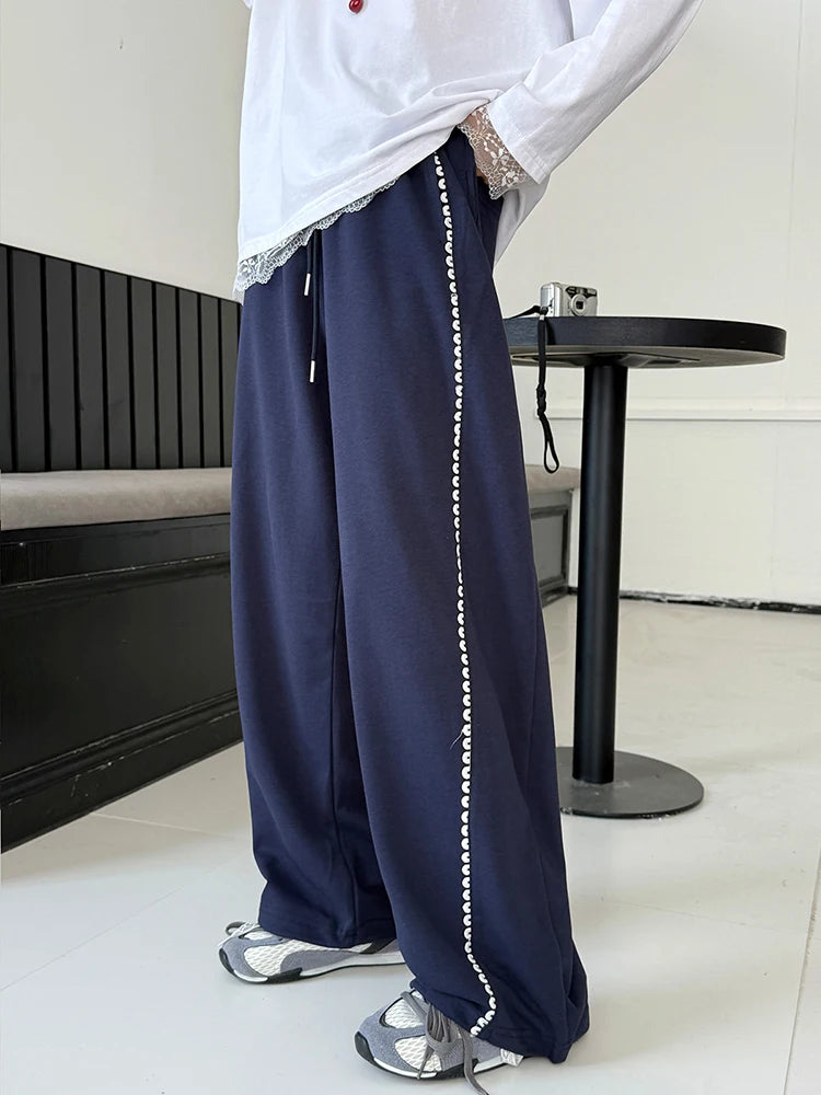 Girls' casual pants 2025 autumn collection new children's lace wide leg casual pants big children's spring and autumn loose spor