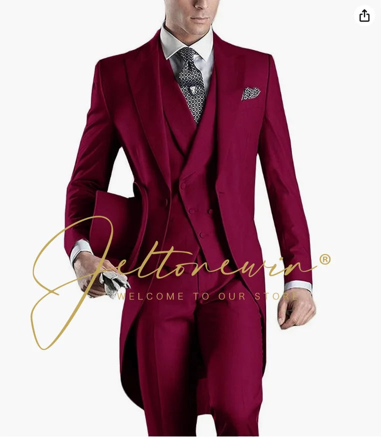 Custom Made Tailcoat Men Suit Classic White Groom Tuxedos Blazer Men Wedding Dinner Party Suits Bridegroom (Jacket+ Pant+Vest)