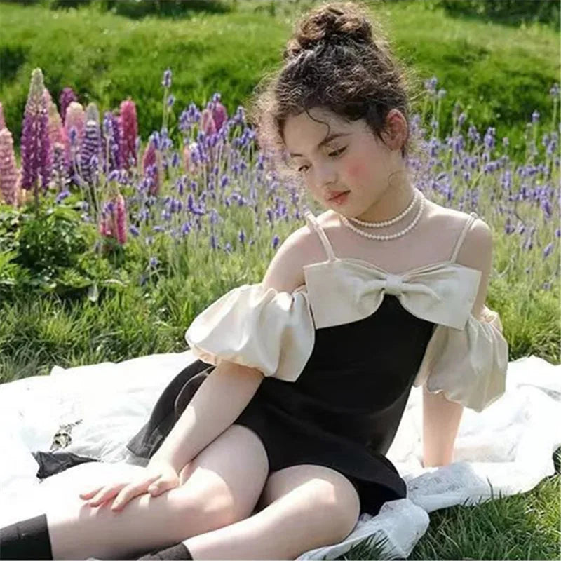 Young Girls New Design Dresses Two Ways To Wear Clothes 2025 Fashion Elegant Bow Patchwork High Grade Teen Girls Dress 5-14Years