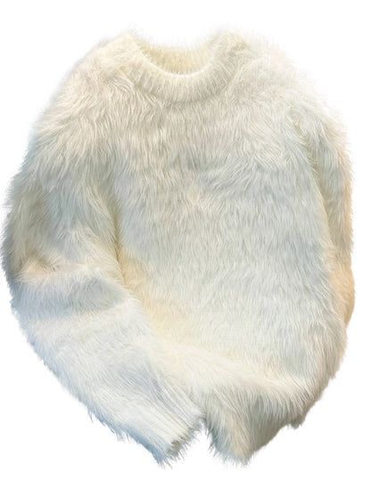 Men's Heavyweight Mink Sweater Loose Fit Thick Warm Knitted Pure Color Casual Autumn Winter Clothing Soft Long Sleeve round Neck