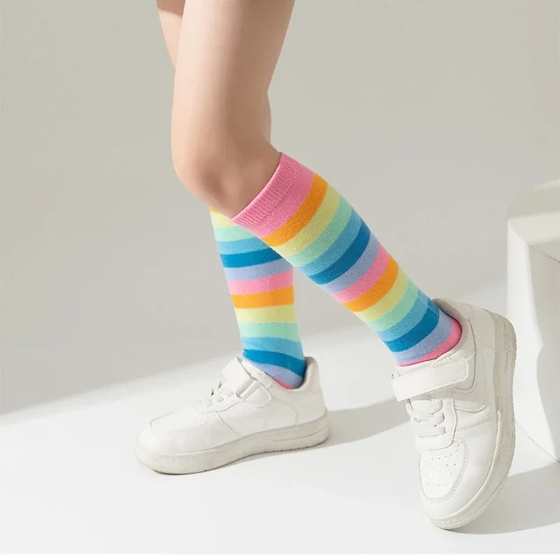 Stockings Rainbow Stripped Teen Girls Christmas Cosplay Party Socks Spring Autumn Children's Long Kids Girls Knee High Socks