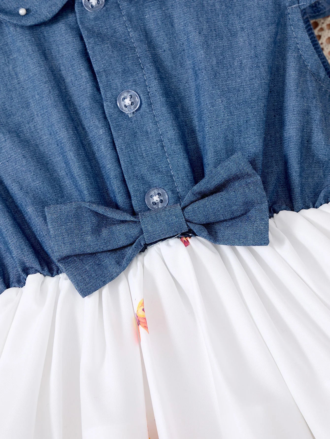 Girls Casual Dresses Denim Print Button Bow Ruffled sleeves Floral Tulle Cute Princess Formal Dresses Children Casual Dresses