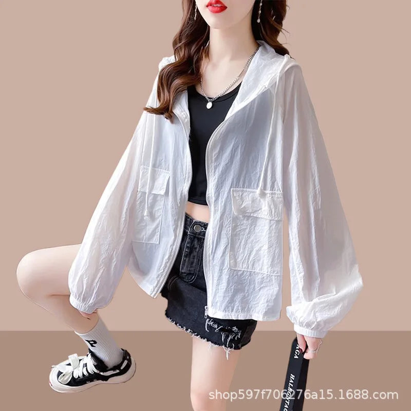 Girls Sunscreen Coat Adult Short Hooded Thin Sunscreen Jacket Women Indoor Casual Air-Conditioned Coat Older Children Sportswear