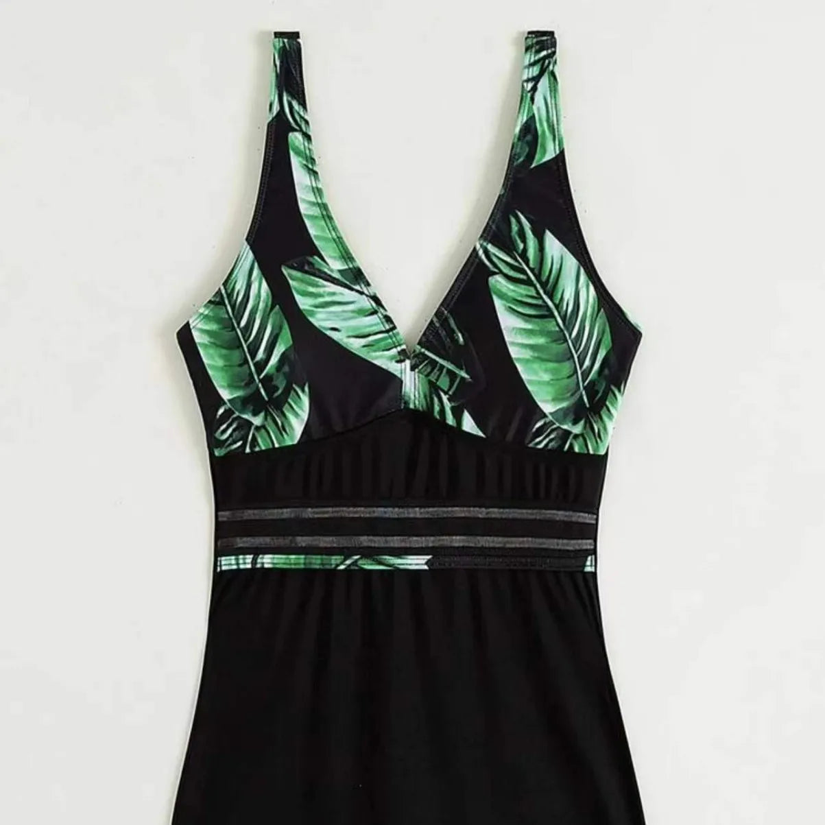 New Leaf Print Color Matching Boxers One-piece Swimsuit