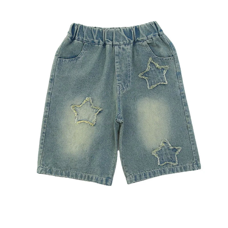 Girls Jeans Shorts Summer Casual Loose Denim Shorts Children Wide Leg Short Pants Teen High waist Straight Trousers 5-14 Years