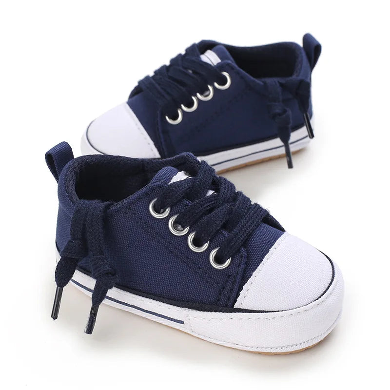 Somenie Newborn Baby Shoes for Spring Autumn Boys Girls Canvas Shoes for 0-1 Year Old Babies Soft-Soled Toddler Shoes with Laces
