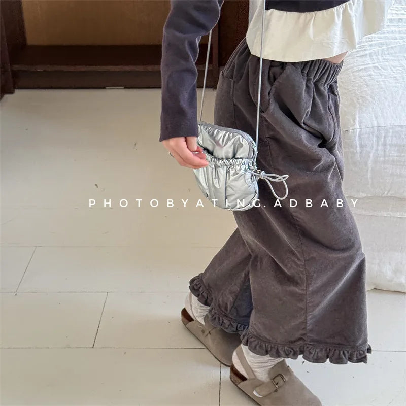 Girls K-Style Corduroy Cropped Pants 2025 Autumn New Arrival Casual Comfortable Fashion Kids Clothing Kids Girl  Trousers