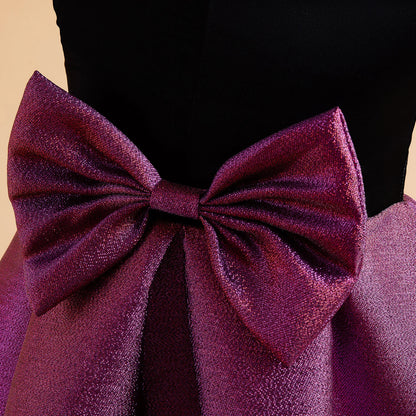 Girls Party Dresses Elegant Irregular Off-Shoulder Bow Decor Gown For Birthday Banquet Formal Evening Prom Luxury kids clothes