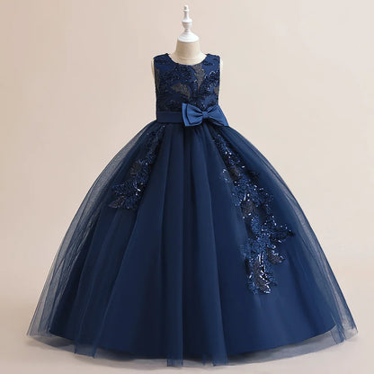 Formal Party Dress For Teenage Girls Tulle Sequins Embroidery Princess Dress For Kids Wedding Birthday Pageant Prom Maxi Gown
